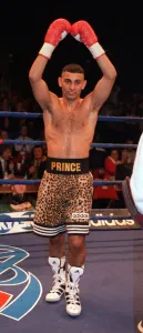 Prince Naseem Hamed after his victory over Billy Hardy in Manchester to retain his WBO Prince Naseem Hamed after his victory over Billy Hardy in Manchester to retain his WBO