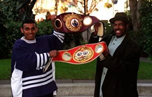 Images Dated 5th December 1996: Prince Nasem And Tom Johnson Show Off Their Belts At The Frank Warren Press