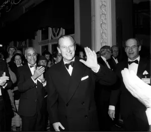 Prince Philip being applauded at an official dinner. December 1986 Prince Philip being applauded at an official dinner. December 1986