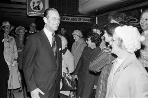 Prince Philip, Duke of Edinburgh outside the Swinging Sporran pub, Redditch. 4th May 1978 Prince Philip, Duke of Edinburgh outside the Swinging Sporran pub, Redditch. 4th May 1978