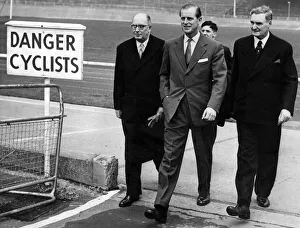 Prince Philip, Duke of Edinburgh is seen walking with Dr Anthony Steel and Mr G Prince Philip, Duke of Edinburgh is seen walking with Dr Anthony Steel and Mr G