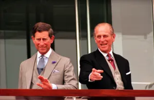 Prince Philip pictured at Epson race track with Prince Charles. May 1994 Prince Philip pictured at Epson race track with Prince Charles. May 1994