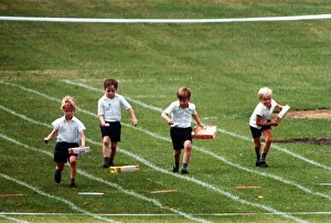 Prince William at his school sports day at Richmond Sports Stadium taking part in an Egg Prince William at his school sports day at Richmond Sports Stadium taking part in an Egg