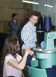 Princess Anne visit to East Kilbride Scotland talking to younh woman at knitting machine Princess Anne visit to East Kilbride Scotland talking to younh woman at knitting machine
