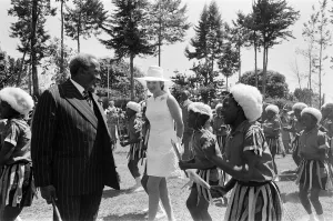 Princess Anne watches a traditional dance of welcome alongside the President of Kenya Princess Anne watches a traditional dance of welcome alongside the President of Kenya