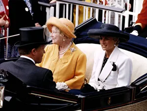 Princess Diana arriving at Ascot with the Queen Mother in an open carriage Princess Diana arriving at Ascot with the Queen Mother in an open carriage