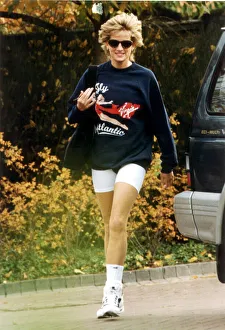 PRINCESS DIANA ARRIVING AT THE CHELSEA HARBOUR CLUB WEARING HER TRAINING KIT OF BLUE PRINCESS DIANA ARRIVING AT THE CHELSEA HARBOUR CLUB WEARING HER TRAINING KIT OF BLUE