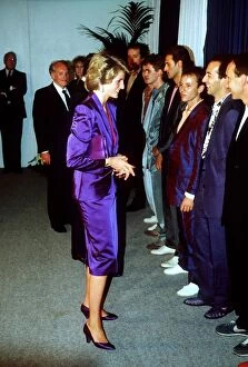 Images Dated 4th July 1985: Princess Diana meets rock group Dire Straits at Wembley arena after their concert