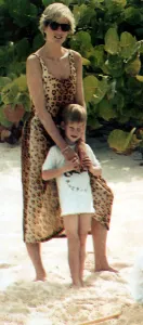 Princess Diana poses on the beach with her son Prince Harry on holiday in the Bahamas Princess Diana poses on the beach with her son Prince Harry on holiday in the Bahamas