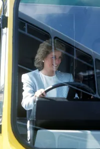 Princess Diana, Princess of Wales at the wheel of a bus during a visit to the Walter Princess Diana, Princess of Wales at the wheel of a bus during a visit to the Walter