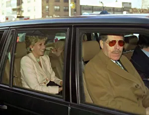 Princess Diana smiling wearing creme jacket in limousine in Harlem, New York Princess Diana smiling wearing creme jacket in limousine in Harlem, New York