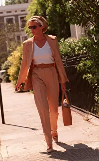 PRINCESS DIANA WEARING FAWN SUIT, WHITE TOP AND SUNGLASSES AND ALICE BAND AFTER HAVING PRINCESS DIANA WEARING FAWN SUIT, WHITE TOP AND SUNGLASSES AND ALICE BAND AFTER HAVING