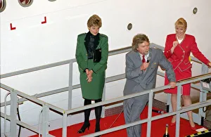 Princess Diana, wearing a green jacket and skirt suit, pictured at the naming ceremony of Princess Diana, wearing a green jacket and skirt suit, pictured at the naming ceremony of