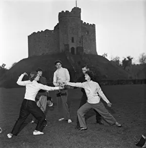 Professor Glynne Reynolds gives fencing lessons to students of the Cardiff College of Professor Glynne Reynolds gives fencing lessons to students of the Cardiff College of