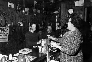 Publican of the year Mrs Jean Cook pulling a pint. 6th May 1973 Publican of the year Mrs Jean Cook pulling a pint. 6th May 1973
