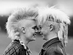 Punks Wendy Darlow and boyfriend Martyn Hawden 1985 bleached Mohican haircuts Punks Wendy Darlow and boyfriend Martyn Hawden 1985 bleached Mohican haircuts