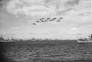 Queen Elizabeth II Coronation Fleet Review: a formation of Sea Fury aircraft fly up Queen Elizabeth II Coronation Fleet Review: a formation of Sea Fury aircraft fly up
