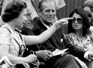 Queen Elizabeth II with Earl Mountbatten and Prince Philip. July 1975 Queen Elizabeth II with Earl Mountbatten and Prince Philip. July 1975