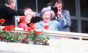 Queen Elizabeth II enjoying the races at Epsom Derby with the Queen Mother, June 1991 Queen Elizabeth II enjoying the races at Epsom Derby with the Queen Mother, June 1991