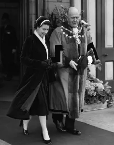 Queen Elizabeth II with the Mayor of Morecambe as they leave the station, Morecambe Queen Elizabeth II with the Mayor of Morecambe as they leave the station, Morecambe