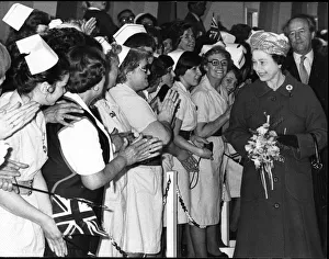 Queen Elizabeth II in Merseyside greeting local nurses, on a walkabout Queen Elizabeth II in Merseyside greeting local nurses, on a walkabout