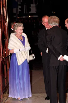 Queen Elizabeth II and Prince Philip arrive at the Royal Variety Show. November 1991 Queen Elizabeth II and Prince Philip arrive at the Royal Variety Show. November 1991