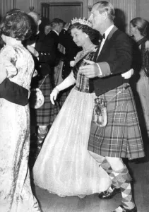 Queen Elizabeth II and Prince Philip dancing a Reel at a Royal Ball in Scotland Queen Elizabeth II and Prince Philip dancing a Reel at a Royal Ball in Scotland