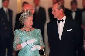 Queen Elizabeth II and Prince Philip during their visit to Russia. December 1994 Queen Elizabeth II and Prince Philip during their visit to Russia. December 1994