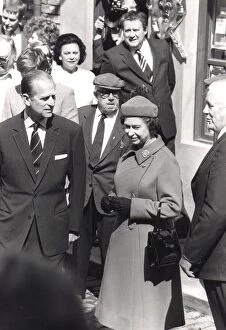 Images Dated 5th May 1982: Queen Elizabeth II and Prince Philip visiting the set of Coronation Street. May 1982