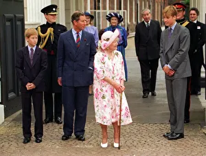 Queen Mother vcelebrates her 97th birthday August 1997 With Prince Charles blue suit tie Queen Mother vcelebrates her 97th birthday August 1997 With Prince Charles blue suit tie