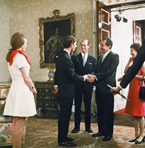 The Queen, Prince Philip and Prince Charles with visiting American President Richard The Queen, Prince Philip and Prince Charles with visiting American President Richard
