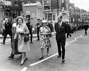 The Queen visits Congleton, Manchester 4th May 1972. Walking down High Street with The Queen visits Congleton, Manchester 4th May 1972. Walking down High Street with
