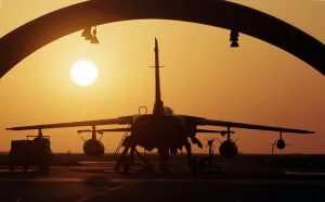 An RAF Tornado jet pictured in the hangar at Ali Al Salem Air Base in Kuwait during An RAF Tornado jet pictured in the hangar at Ali Al Salem Air Base in Kuwait during