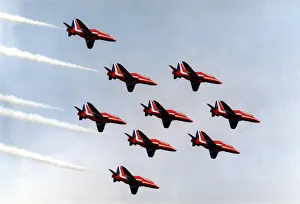 The RAF's Red Arrows display team perform in their BAE Hawk aircraft at The RAF's Red Arrows display team perform in their BAE Hawk aircraft at
