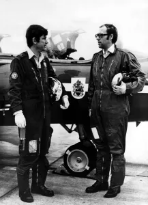 The RAF's Red Arrows squadron leader, Bill Aspinall (left The RAF's Red Arrows squadron leader, Bill Aspinall (left