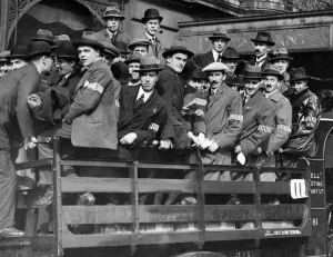 Rail Strike. A lorry load of special constables who have been called up for duty Rail Strike. A lorry load of special constables who have been called up for duty