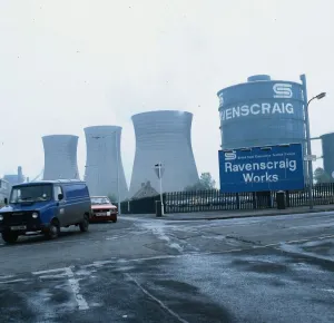 Ravenscraig steel works February 1990 Van and car leaving gates Ravenscraig steel works February 1990 Van and car leaving gates