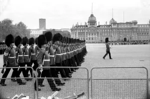 Rehearsal of the trooping of the colour ceremony. May 1975 Rehearsal of the trooping of the colour ceremony. May 1975