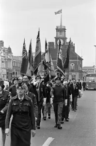 Remembrance Day service in Stockton-on-Tees. November 1974 Remembrance Day service in Stockton-on-Tees. November 1974