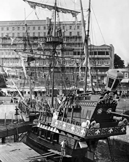 Replica of The Golden Hind at Southend Pier. 27th May 1949 Replica of The Golden Hind at Southend Pier. 27th May 1949