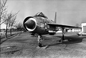 Images Dated 1st February 1980: A retired RAF English Electric Lightning jet fighter aircraft on display outside RAF