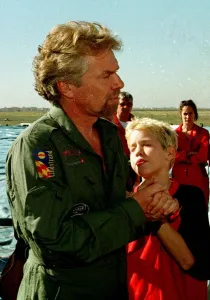 Richard Branson with son Sam Branson after the Virgin Global Challenge balloon broke its Richard Branson with son Sam Branson after the Virgin Global Challenge balloon broke its