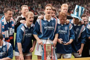 Richard Gough Rangers football player with the Scottish Cup celebrates with Ian Durrant Richard Gough Rangers football player with the Scottish Cup celebrates with Ian Durrant