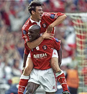 Richard Rufus Charlton Athletic Football Player celebrates celebrating with team mate Richard Rufus Charlton Athletic Football Player celebrates celebrating with team mate