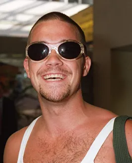 Robbie Williams arrives Glasgow Airport T In The Park festival August 1995 Robbie Williams arrives Glasgow Airport T In The Park festival August 1995