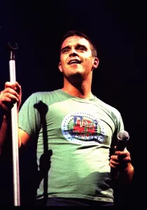 Robbie Williams in concert at Slane Castle, Ireland August 1999 Controversial pop Robbie Williams in concert at Slane Castle, Ireland August 1999 Controversial pop