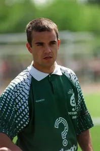 Robbie Williams Singer May 1998 Pop star playing in a celebrity football match Robbie Williams Singer May 1998 Pop star playing in a celebrity football match