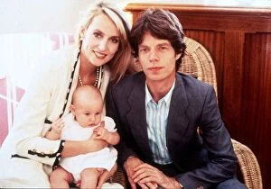 Images Dated 22nd May 1989: Rolling Stones: Jerry Hall and Mick Jagger christening baby daughter Elizabeth Scarlett
