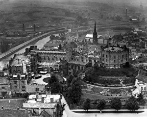 From the roof of Durham Cathedral, a view of the city with the majestic castle in From the roof of Durham Cathedral, a view of the city with the majestic castle in