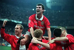 Roy Keane Manchester United midfielder March 1999 celebrates with teammates after striker Roy Keane Manchester United midfielder March 1999 celebrates with teammates after striker